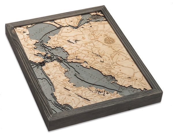 San Francisco Bay, California 3-D Nautical Wood Chart Small 16x20 Map