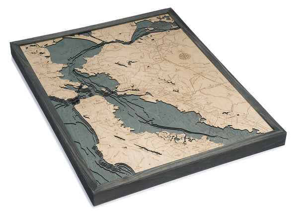 San Francisco Bay, California Map 3-D Nautical Wood Chart