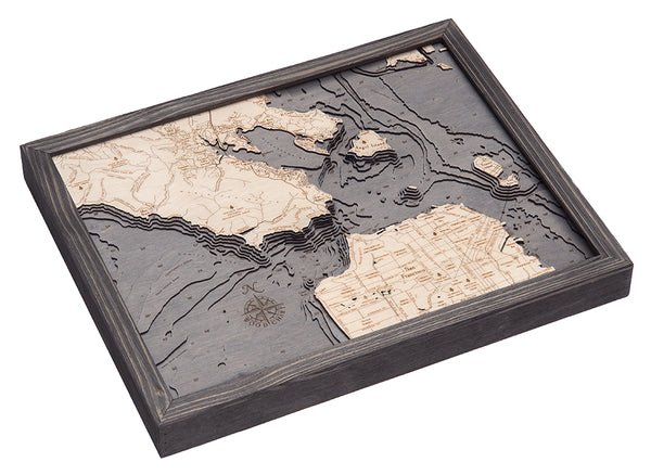 Golden Gate San Francisco, California 3-D Nautical Wood Chart Map