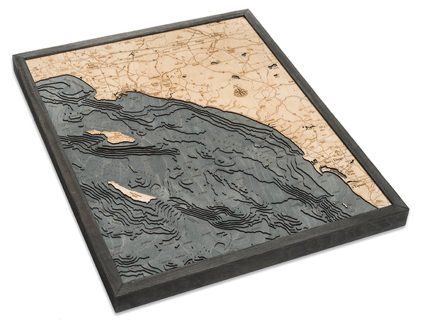 Los Angeles to San Diego, California 3-D Nautical Wood Chart, Large, 24.5" x 31"