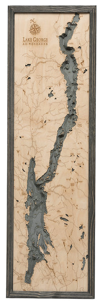 Lake George, New York 3-D Nautical Wood Chart, Narrow, 13.5" x 43"