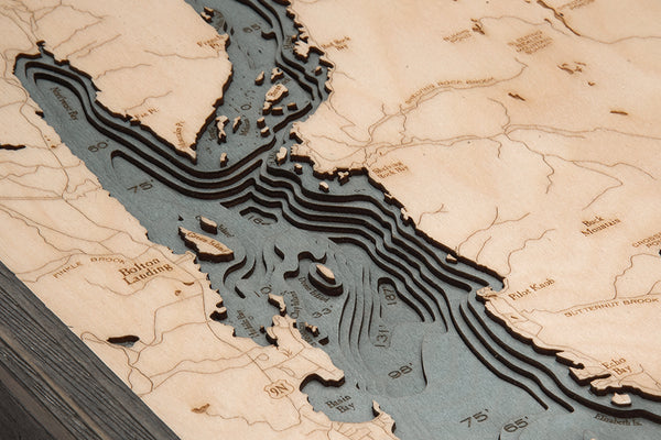 Lake George, New York 3-D Nautical Wood Chart, Narrow, 13.5" x 43"