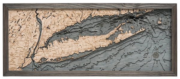 Long Island Sound, 3-D Nautical Wood Chart, Medium, 13.5" x 31"