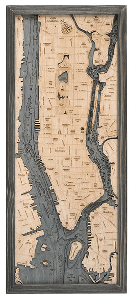 Manhattan, New York 3-D Nautical Wood Chart, Medium, 13.5" x 31"