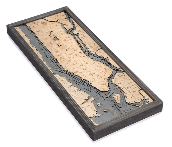 Manhattan, New York 3-D Nautical Wood Chart, Medium, 13.5" x 31"