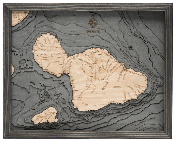 Maui Hawaii 3-D Nautical Wood Chart Map