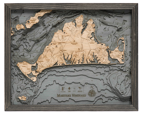 Martha's Vineyard, Massachusetts 3-D Nautical Wood Chart, Small, 16" x 20"