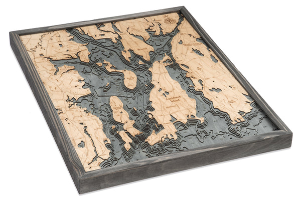 Narragansett and Newport, Rhode Island 3-D Nautical Wood Chart Map