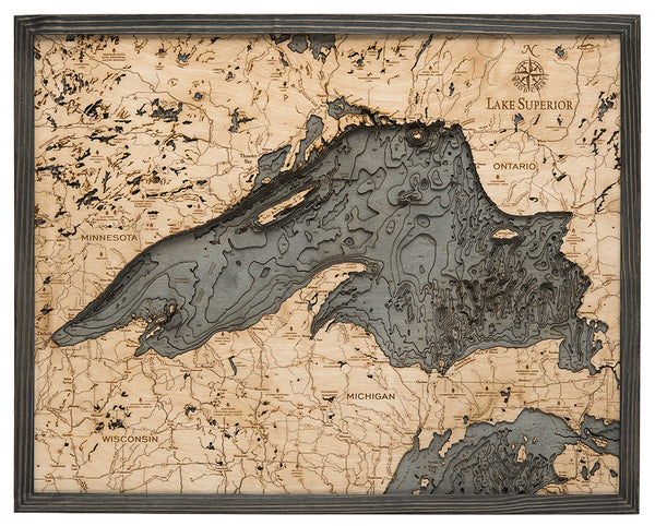 Lake Superior 3-D Nautical Wood Chart, Large, 24.5" x 31"