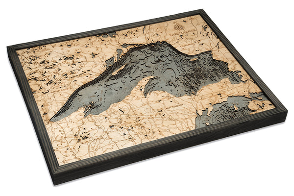 Lake Superior 3-D Nautical Wood Chart, Large, 24.5" x 31"