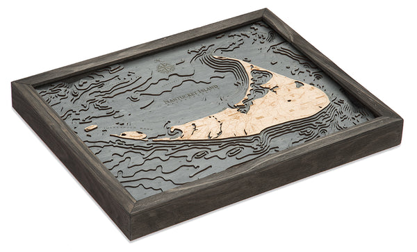 Topographical Map of Nantucket 3-D Nautical Wood Chart