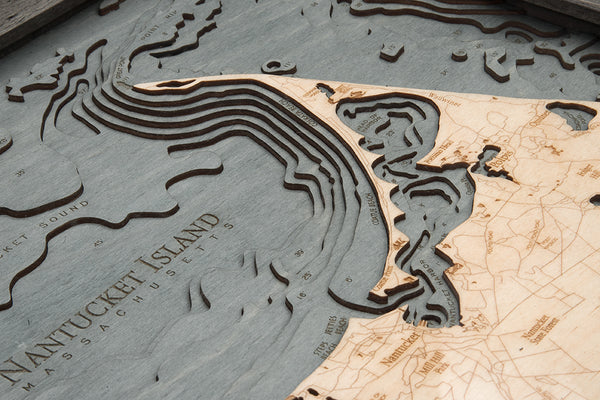 Topography Details of Map of Nantucket 3-D Nautical Wood Chart