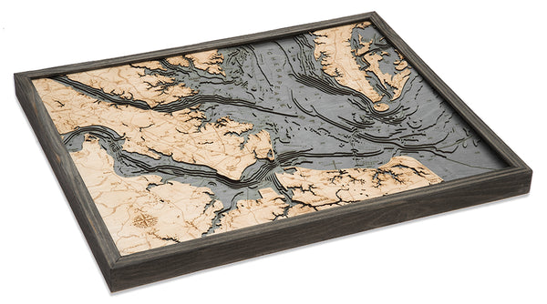 Laser Cut Norfolk, Virginia Map 3-D Nautical Wood Chart