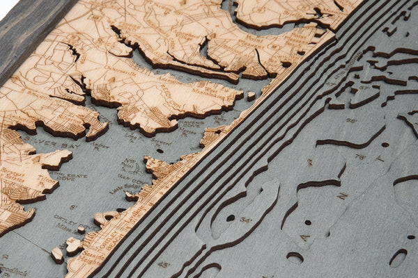 Topography Details on New Jersey North Shore Map 3-D Nautical Wood Chart