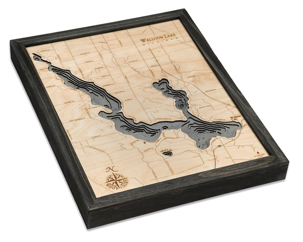 Walloon Lake in Michigan Map 3-D Nautical Wood Chart