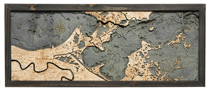 New Orleans, Louisiana Map 3-D Nautical Wood Chart in Grey Frame