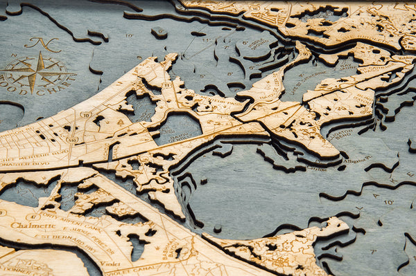 Topographical Map of New Orleans, Louisiana 3-D Nautical Wood Chart