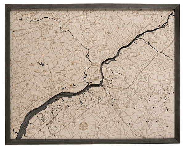 Philadelphia 3-D Nautical Wood Chart Map