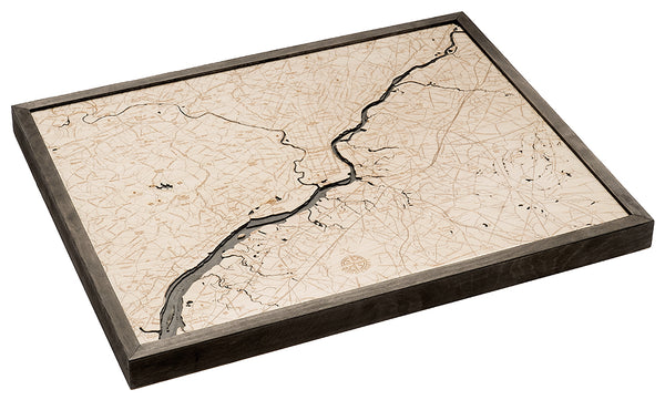 Map of Philadelphia 3-D Nautical Wood Chart in Rustic Frame