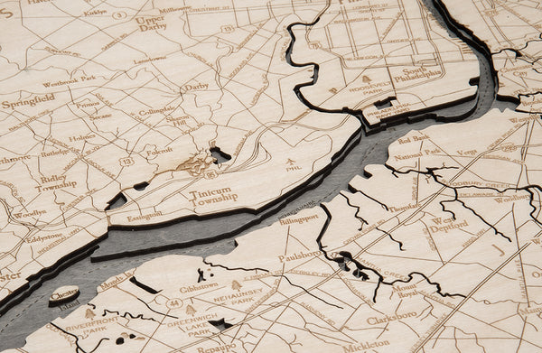 Topography Details of Philadelphia 3-D Nautical Wood Chart Map