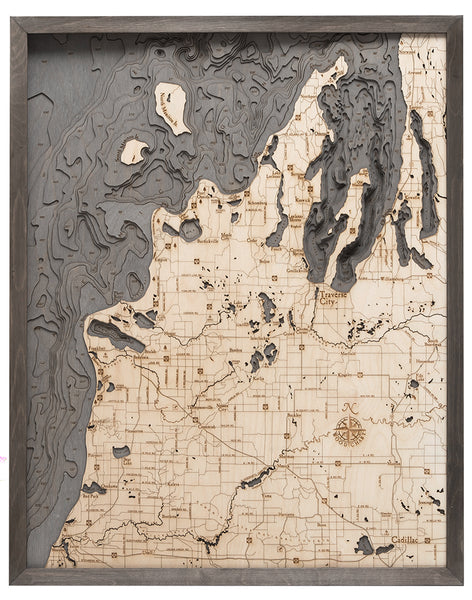3-D Nautical Wood Chart of Michigan Route M22
