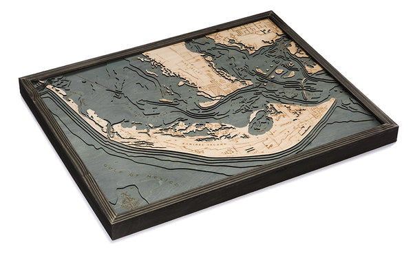 Sanibel Island, Florida Map 3-D Nautical Wood Chart