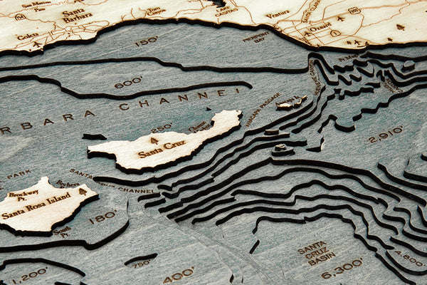 Topography Details on Map of Santa Barbara/Channel Islands