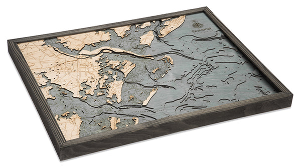 Savannah, Georgia Map 3-D Nautical Wood Chart