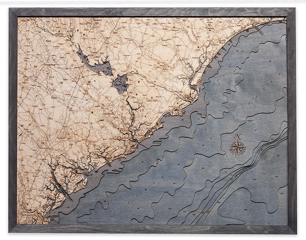 South Carolina Coast 3-D Nautical Wood Chart, Large, 24.5" x 31"