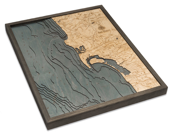 San Diego, California Map 3-D Nautical Wood Chart