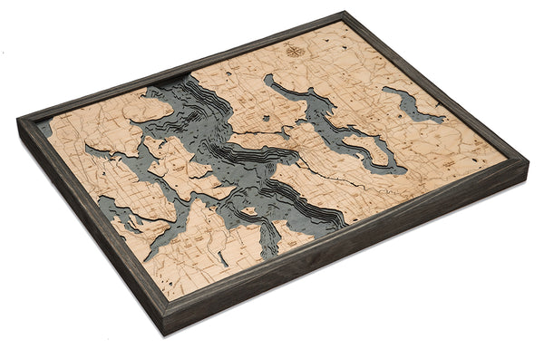 Seattle Map 3-D Nautical Wood Chart