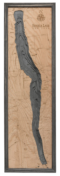 Map of Seneca Lake, New York 3-D Nautical Wood Chart in Grey Frame