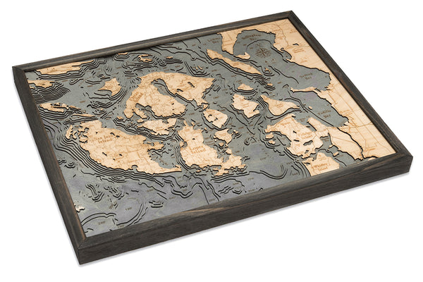 San Juan Islands, Washington Map 3-D Nautical Wood Chart