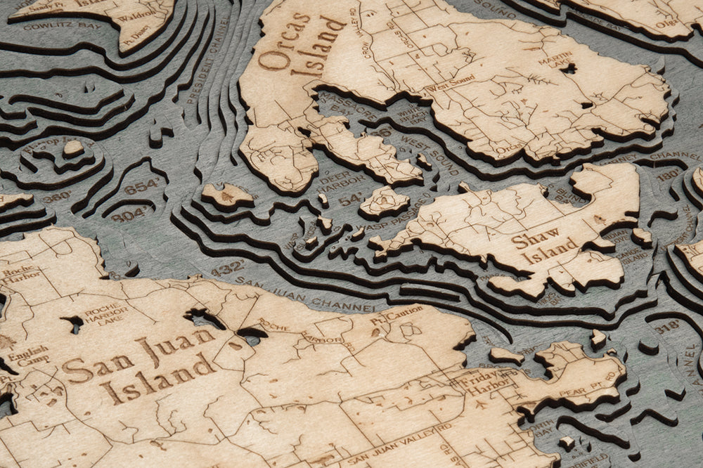San Juan Islands, Washington 3-D Nautical Wood Chart, Large, 24.5 x 3 –  WoodChart