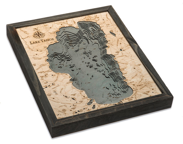 Lake Tahoe 3-D Nautical Wood Chart, Small, 16" x 20"