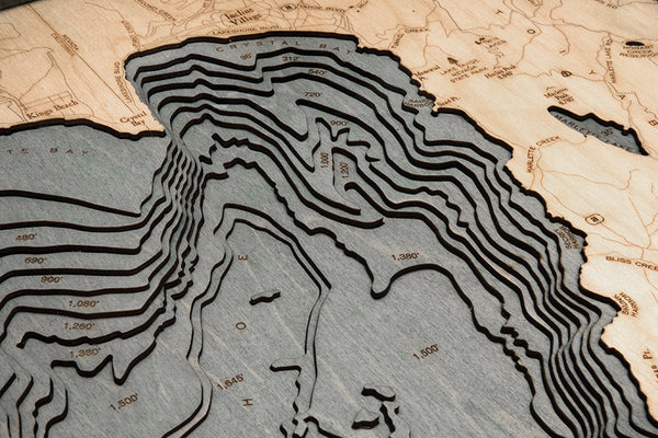 Lake Tahoe 3-D Nautical Wood Chart, Large, 24.5" x 31"