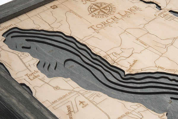 Torch Lake, Michigan 3-D Nautical Wood Chart Map Details