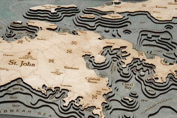Topography of St. Thomas and St. John Virgin Islands Wood Map