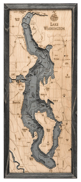 Lake Washington, Washington 3-D Nautical Wood Chart, Medium, 13.5 x 31"