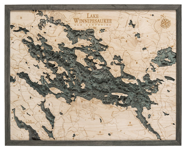 Lake Winnipesaukee, New Hampshire 3-D Nautical Wood Chart, Large, 24.5" x 31"