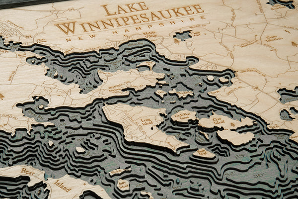 Lake Winnipesaukee, New Hampshire 3-D Nautical Wood Chart, Large, 24.5" x 31"