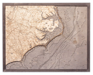 North Carolina Coast 3-D Nautical Wood Chart, Large, 24.5" x 31"