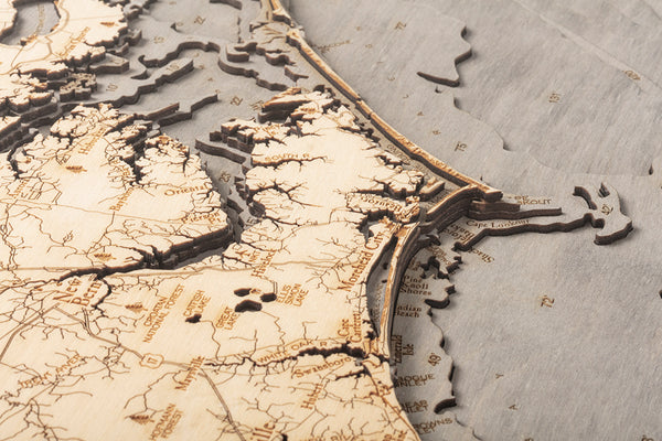 North Carolina Coast 3-D Nautical Wood Chart, Large, 24.5" x 31"