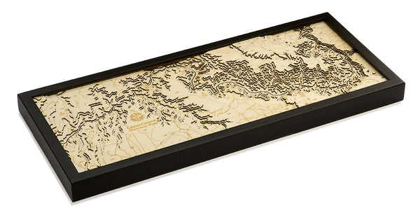 Grand Canyon wood chart map made using natural colored wood on white background with dark frame