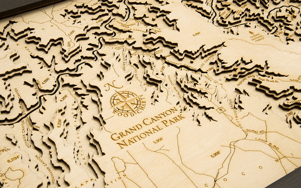 Grand Canyon wood chart map made using natural colored wood up close