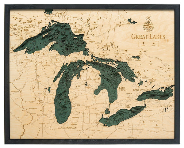 Map of Great Lakes 3-D Nautical Wood Chart