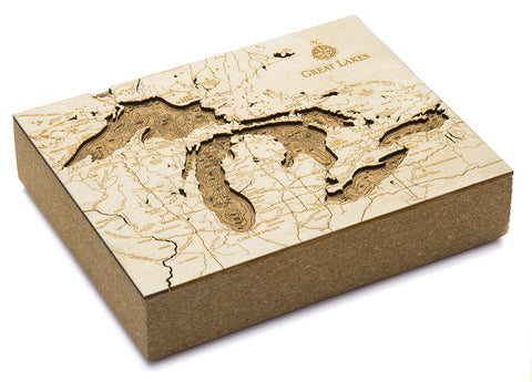 Great Lakes cork map laying flat on white background