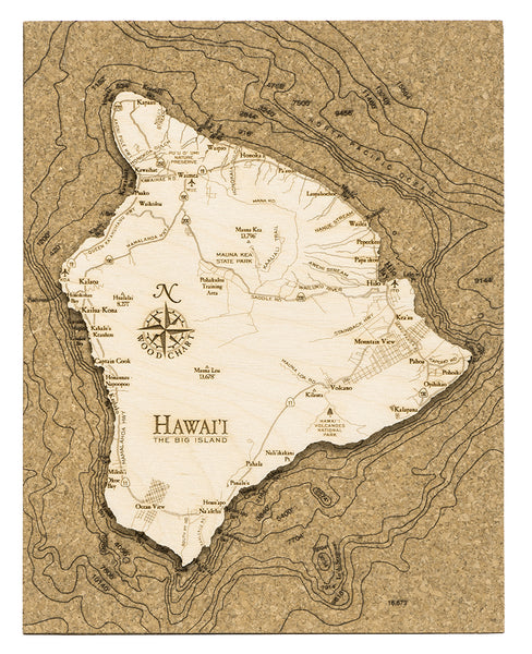 Hawaii, The Big Island, cork map on white background
