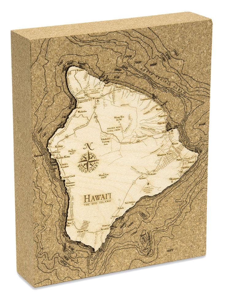 Hawaii, The Big Island, cork map on white background