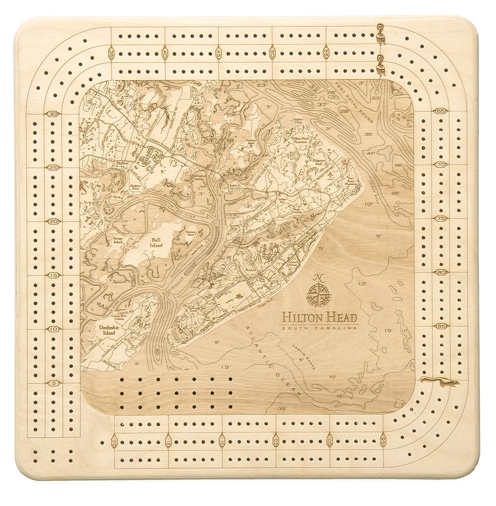 Hilton Head cribbage board on white background